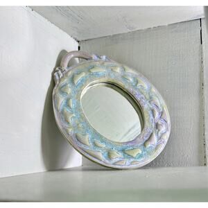 Handbuilt Studio Pottery Mini Oval Mirror – Pastel Coastal palette - 6 inch